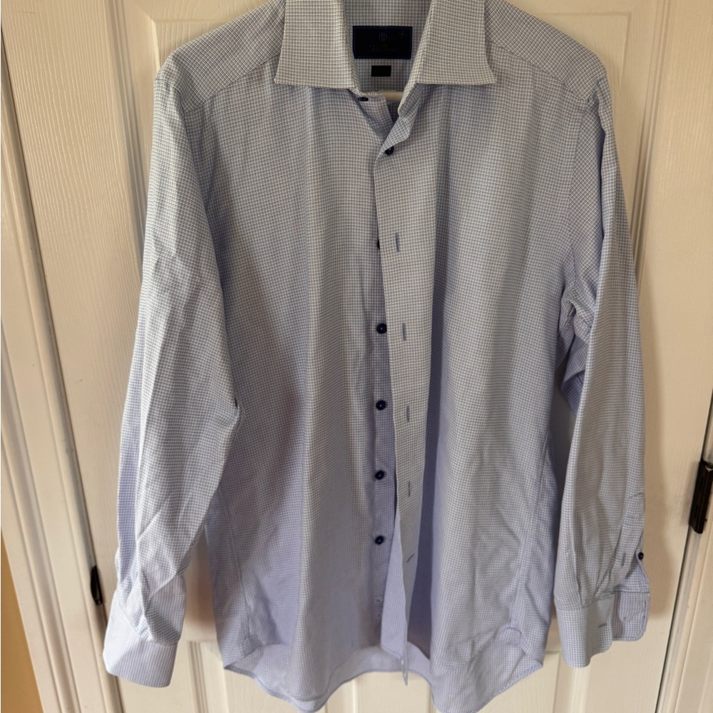 David Donahue Light Blue Patterned Dress Shirt